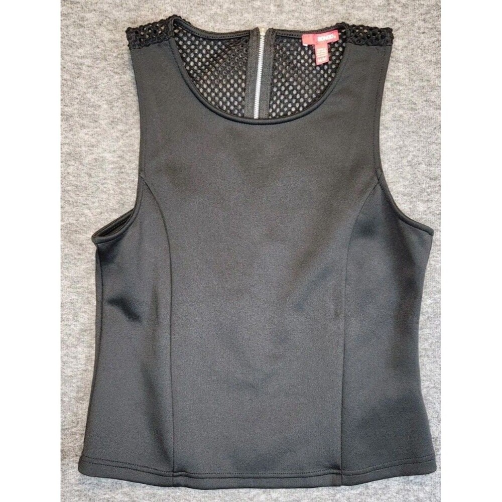 Black Tank Grunge Layering Mesh Zip Back Fitted Bongo Goth Gothic Medium